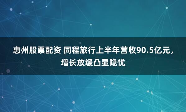 惠州股票配资 同程旅行上半年营收90.5亿元，增长放缓凸显隐忧